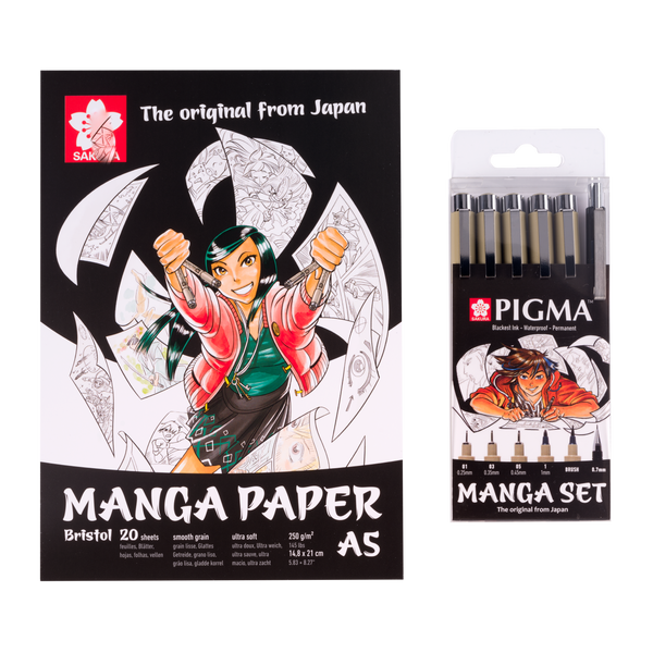 Set de 6 feutres Pigma Manga + Bloc 20 feuilles format A5