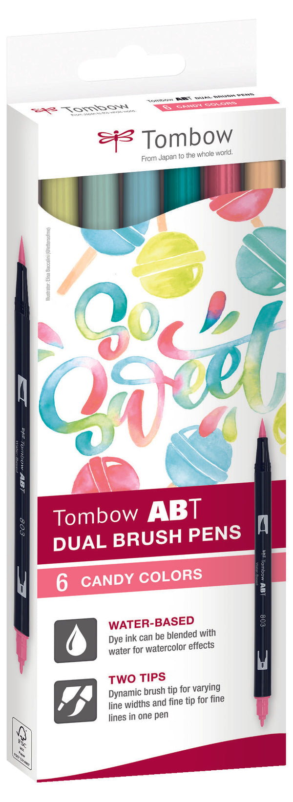 TOMBOW Set de 6 Feutres-pinceau ABT Dual Brush Pen assortis Candy, encre à  base d'eau, aquarellables