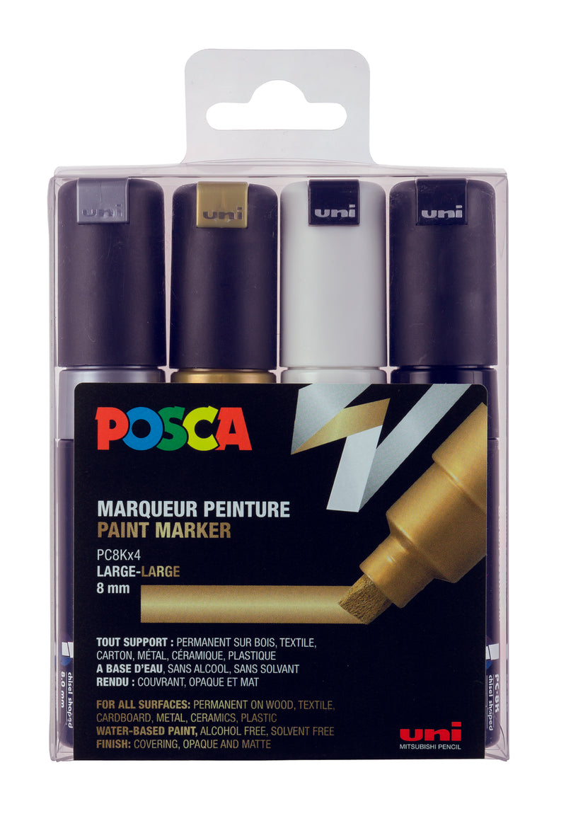 Pochette de 4 POSCA pointe large biseautée - PC-8K