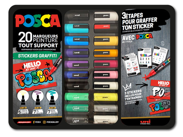 Mallette métal de 20 marqueurs Stickers Graffity POSCA
