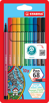 Etui de 10 feutres de dessin pointe moyenne STABILO Pen 68