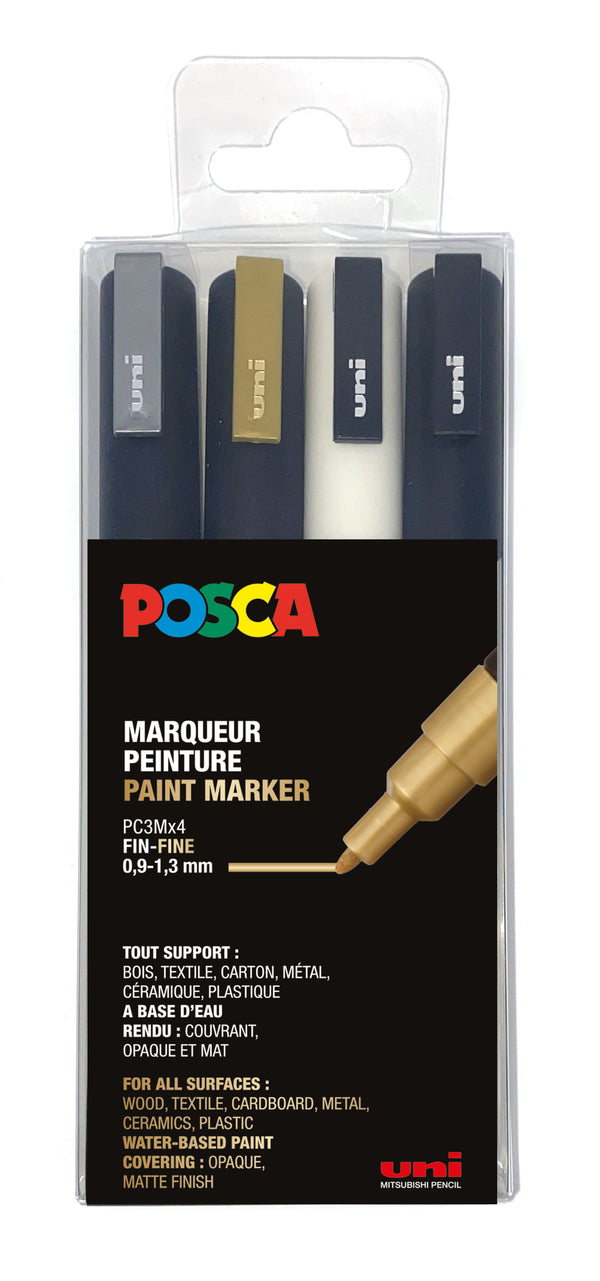 Pochette de 4 POSCA pointe conique fine PC-3M