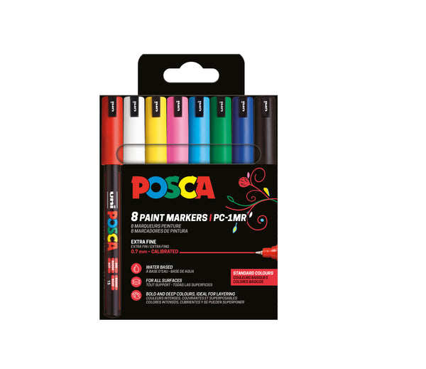 Etui de 8 marqueurs Posca PC1MR assortis - Couleurs classiques