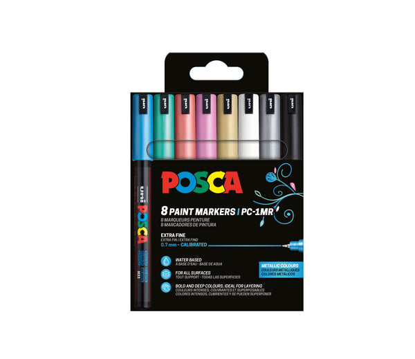 Etui de 8 marqueurs Posca PC1MR assortis - Couleurs métalliques
