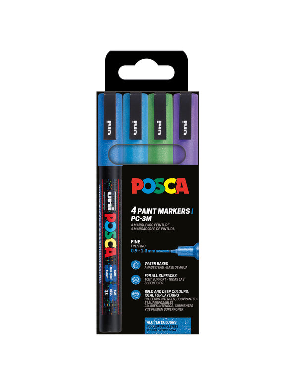 Set n°2 de 4 marqueurs Posca PC3ML assortis - Couleurs pailletées