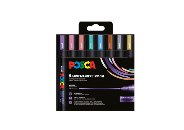Etui de 8 marqueurs Posca PC5M assortis - Couleurs métalliques