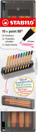 Stylo-feutre pointe fine Stabilo Point 88 - Click box de 10 stylos-feutres - Stabilo