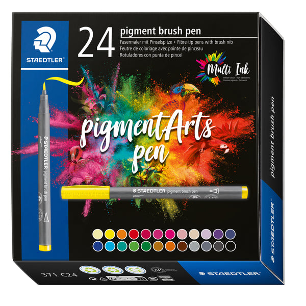 Pigment brush 371 - Etui carton 24 feutres pointe pinceau couleurs assorties - Encre Multi Ink intense