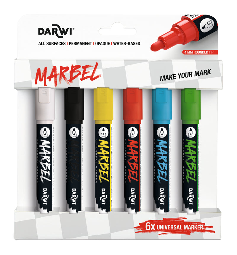 Set de 6 marqueurs Marbel pointe médium 4 mm - assortiment primaire