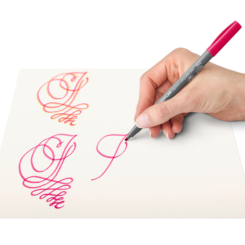 Pigment calligraphy 375 - Etui carton 12 feutres pointe calligraphie 2 mm couleurs assorties - Encre Multi Ink intense