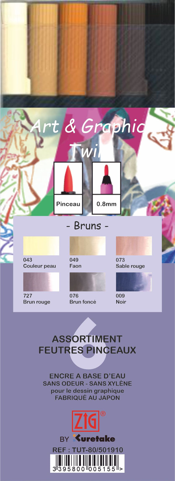 Etui 6 feutres pinceaux Tons Bruns double pointe Art & Graphic