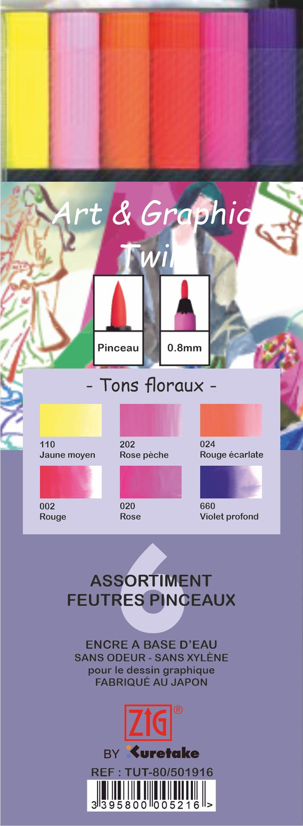 Etui 6 feutres pinceaux Tons Floraux double pointe Art & Graphic