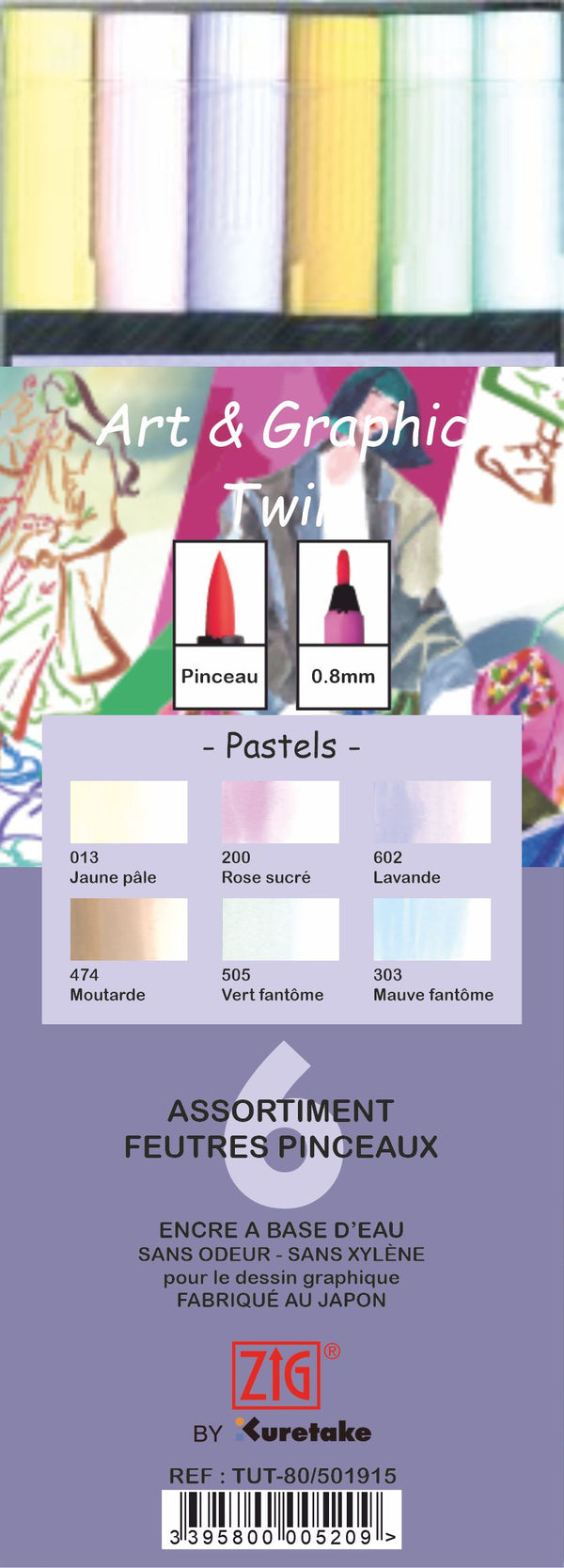 Etui 6 feutres pinceaux Tons Pastels double pointe Art & Graphic