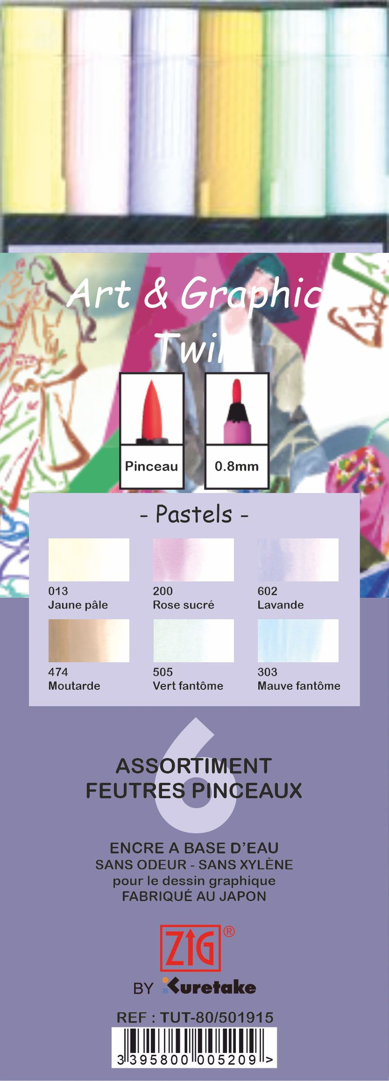 Etui 6 feutres pinceaux Tons Pastels double pointe Art & Graphic