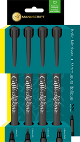 Blister 4 Feutres noirs calligraphie 4,8-3,6-2,5 et 1,5 mm