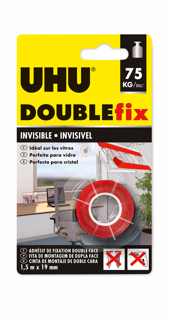 Ruban double fix adhésif transparent 1,5m x 19mm