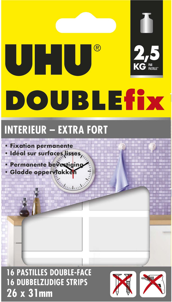 Pastilles double face adhésif transparent pour l'intérieur 26mm x 31mm - Lot de 16 pastilles