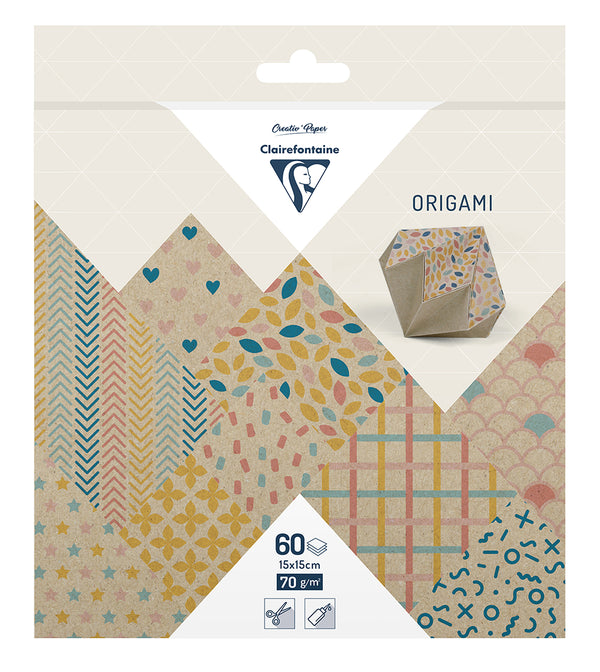 Papiers origami assortis "collection Krafty" - 60 feuilles format 15 x 15