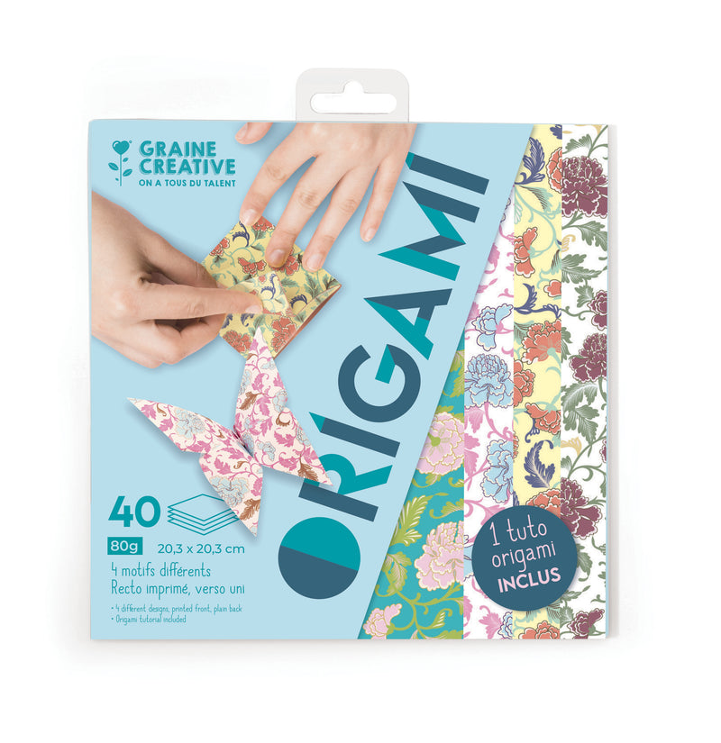 Pochette 40 feuilles ORIGAMI 20,3x20,3 cm - 4 Designs couleurs pastels PAPILLON