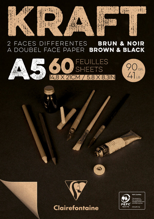 Bloc kraft brun/noir - 60 feuilles - 90gr/m² - formats A3-A4 & A5