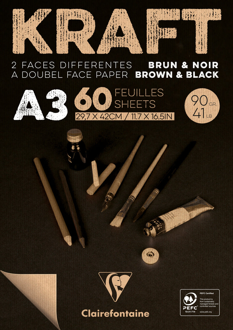 Bloc kraft brun/noir - 60 feuilles - 90gr/m² - formats A3-A4 & A5