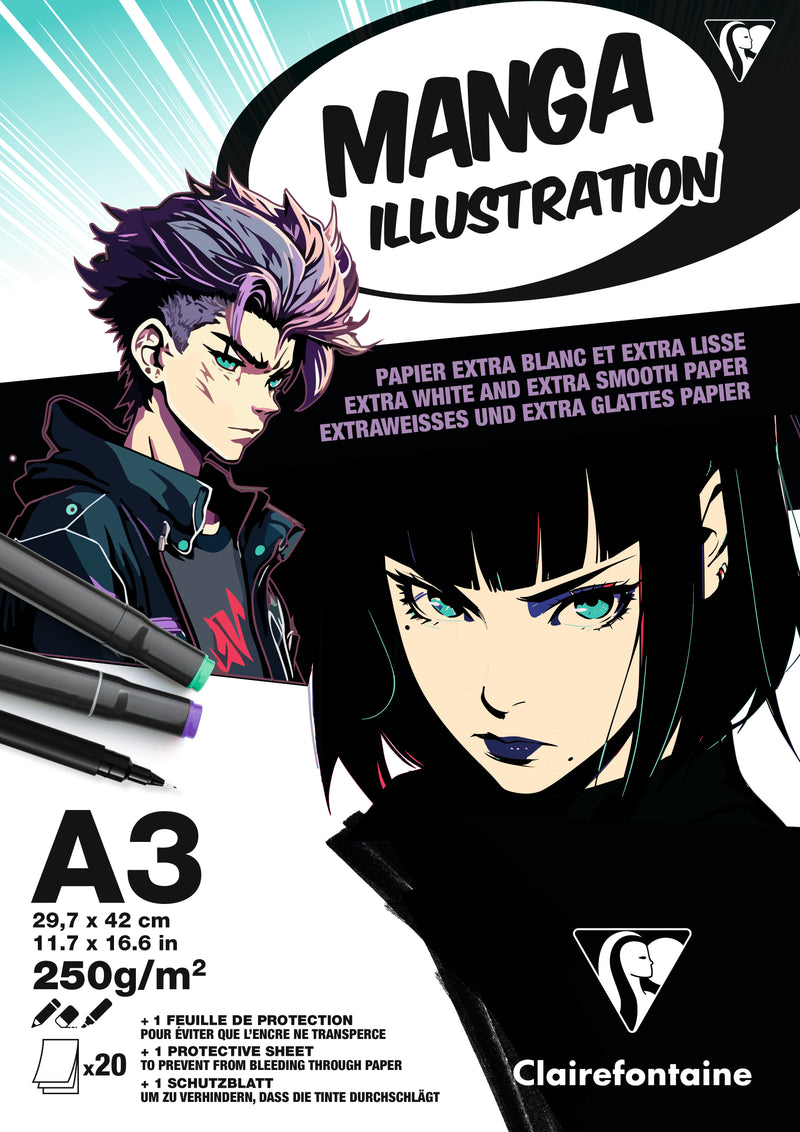 Bloc illustration Manga - 20 feuilles - 250g/m² - Formats A3,A4 et A5