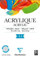 Bloc acrylique - 10 feuilles - 360g/m² - Collé petit côté - format A4 & A3
