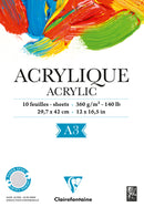 Bloc acrylique - 10 feuilles - 360g/m² - Collé petit côté - format A4 & A3