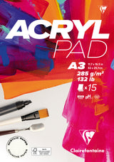 Bloc Acrylpad collé - 15 feuilles - 285 gr - Format A3, A4 & A5