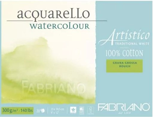 Bloc papier Artistico blanc traditionnel 12,5x18 cm - 25 feuilles - 300g/m² - Grain torchon