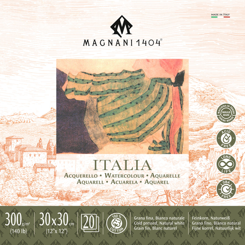 Bloc 100% coton 30x30 cm Italia-300gr-20 feuilles-Grain fin pressé à froid blanc naturel