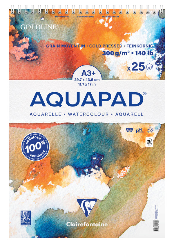 Bloc spiralé Aquapad - 25 feuilles - 300gr/m² - 3 formats