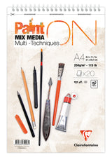 Bloc spiralé PaintON blanc A4+ - 20 feuilles - 250g/m² - Clairefontaine
