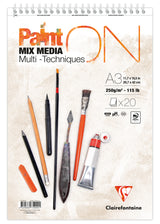 Bloc spiralé PaintON blanc A3+ - 20 feuilles - 250g/m² - Clairefontaine