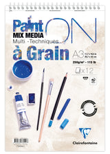 Bloc spiralé PaintON A Grain A3+ - 12 feuilles - 250g/m² - Clairefontaine
