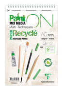 Bloc spiralé PaintON recyclé A5+ - 12 feuilles - 250g/m² - Clairefontaine