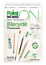 Bloc spiralé PaintON recyclé A5+ - 12 feuilles - 250g/m² - Clairefontaine