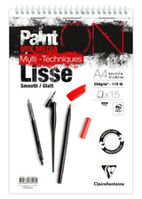 Bloc PaintON spiralé - 15 feuilles papier blanc lisse - 250gr/m² A4+- Clairefontaine