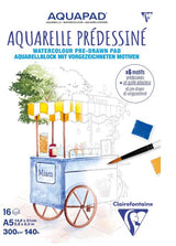 Bloc aquarelle pré-dessiné Aquapad - A5 - 15 feuilles 300gr - "Gourmandises" - Clairefontaine