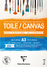 Bloc 10 feuilles toile à peindre polycoton blanc - 200g/m² - Format A4 & A3