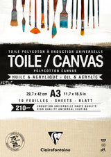 Bloc 10 feuilles toile à peindre polycoton naturel - 210g/m² - Format A4 & A3