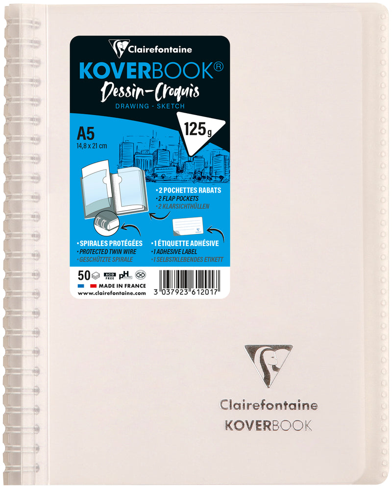 Carnet dessin/croquis KOVERBOOK reliure intégrale enveloppante A5-100 pages papier blanc 125gr couverture polypropylène