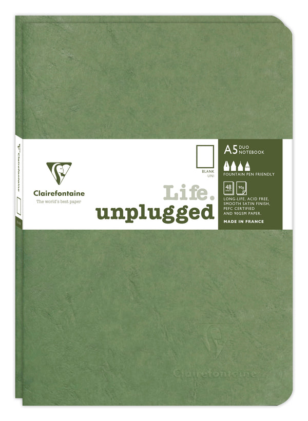 Lot de 2 cahiers piqués AGE BAG A5 96 pages unis - Couverture verte