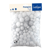Lot de 200 pompons blancs - 3 tailles différentes - 2 coloris