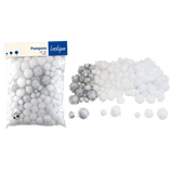 Lot de 200 pompons blancs - 3 tailles différentes - 2 coloris