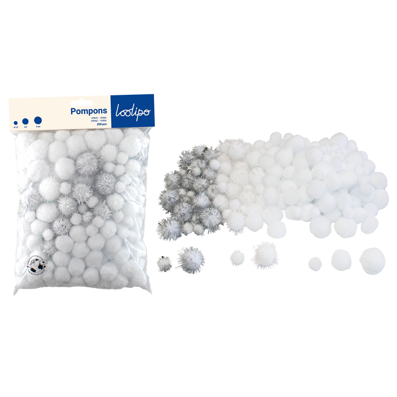 Lot de 3 Pompons Blancs: 15, 20, 30 cm Lot de 3 Pompons Blancs: 15, 20, 30 cm