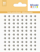 80 perles adhésives argent