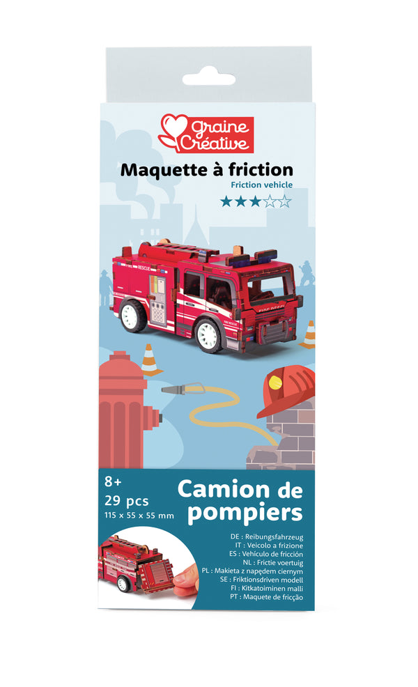 Maquette bois 3D véhicule Camion de pompiers