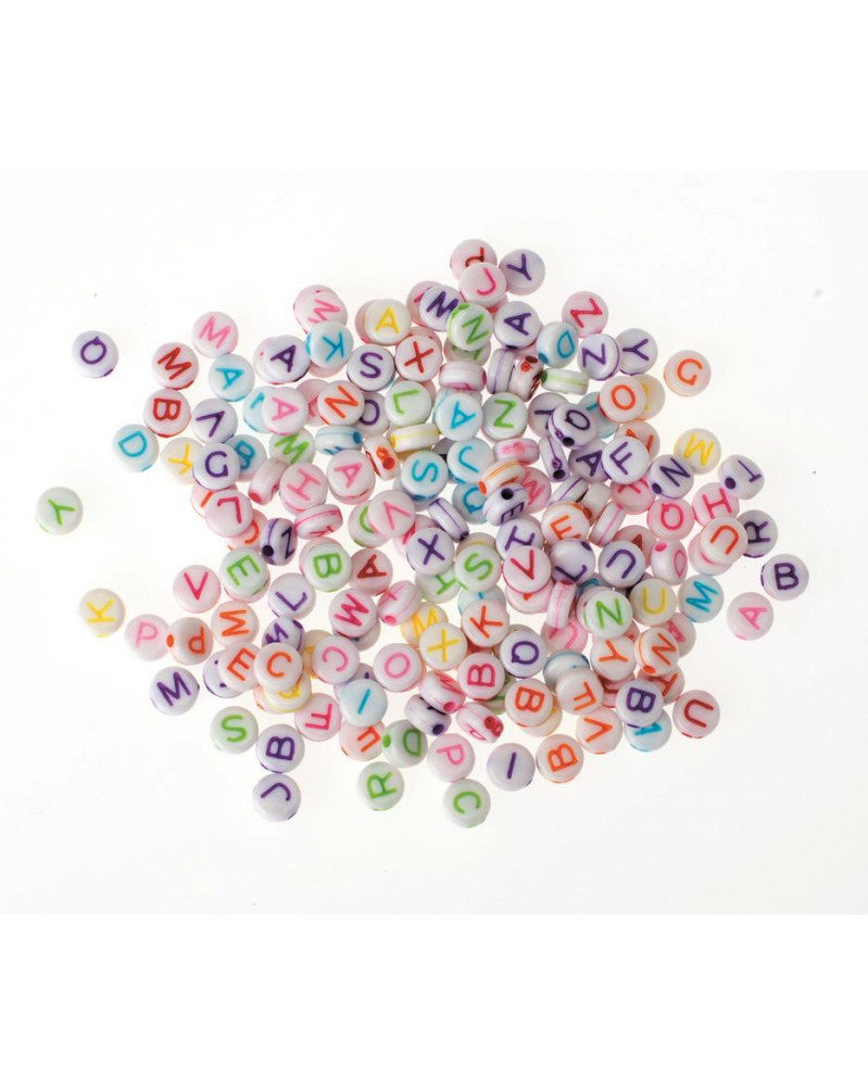 Perles disques plastique percés 50g Alphabet coloré 5x2mm