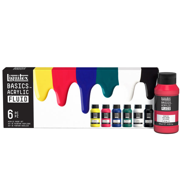 Set de 6 couleurs de 118 ml de peinture acrylique fine Basics Fluid LIQUITEX